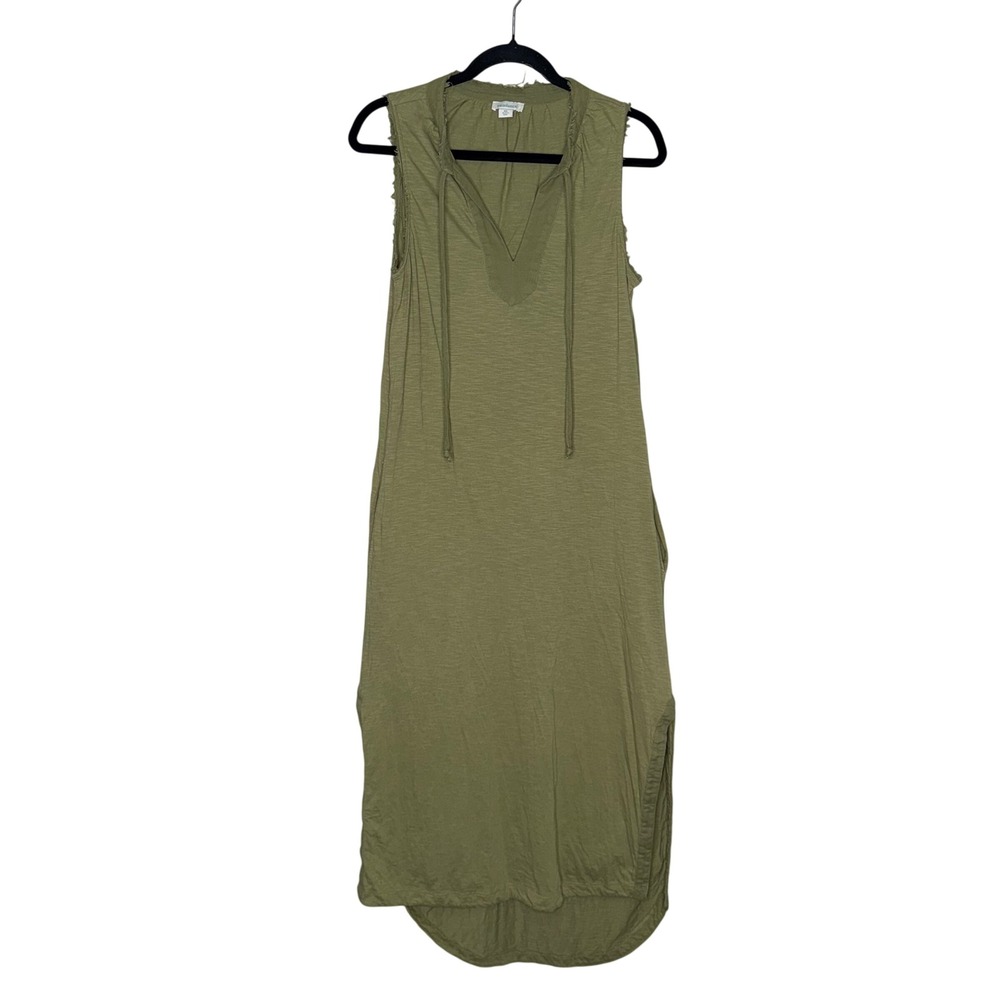 Sundance Midi Dress Womens XS Olive Green Excellent Cotton Slub Sleeveless Tie